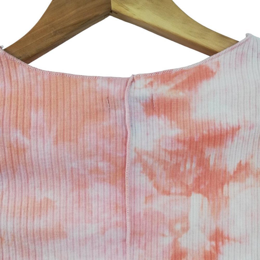 Princess Polly Tie Dye Pink Ribbed Knit Crop Top Size 8 Short Sleeve Shirt White - Picture 8 of 11